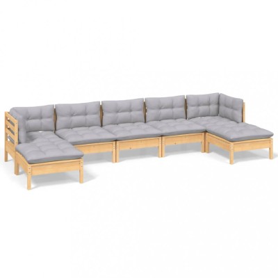 Set mobilier gradina cu perne gri, 7 piese, lemn masiv de pin foto