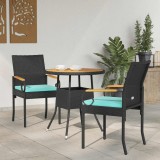 vidaXL Scaune de grădină cu pernă 2 pcs Negru și Turcoaz 42025884