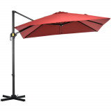 Outsunny Umbrelă de Grădină cu Manivelă de M&acirc;nă cu Unghi Reglabil pe 5 Niveluri și Rotație la 360&deg;, 245x245x248 cm, Roșu