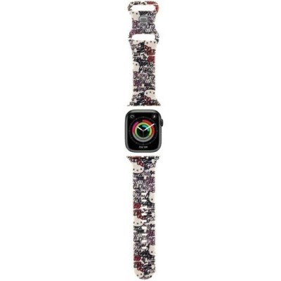 Curea pentru Apple Watch 1/2/3/4/5/6/7/8/9/10/SE/SE 2 (38/40/41/42mm) - Hello Kitty Strap Silicone Tags Graffiti (HKAWMSDGPTE) - Beige foto