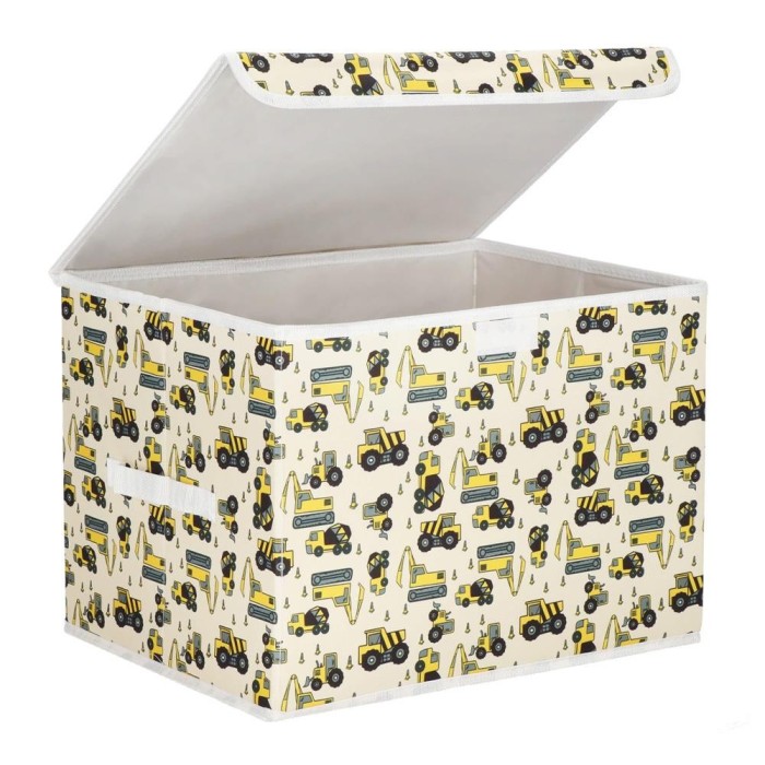 Cutie depozitare jucarii, pliabila cu capac, model utilaje constructii, 30x32x43cm, crem Household NewTrend