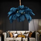 Lustra Thalis cu pene decorative, LED E27, diametru 30 cm, verde &icirc;nchis