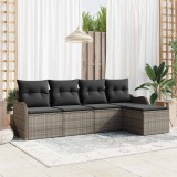 vidaXL Set de canapele pentru grădină cu pernă 5 pcs Gri Rattan poli