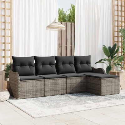 vidaXL Set de canapele pentru grădină cu pernă 5 pcs Gri Rattan poli 3354328 foto