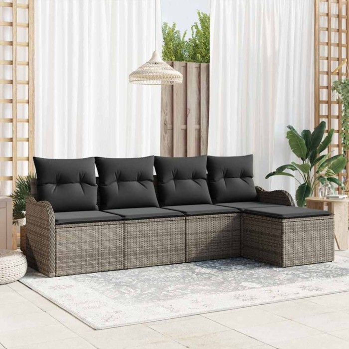 vidaXL Set de canapele pentru grădină cu pernă 5 pcs Gri Rattan poli 3354328