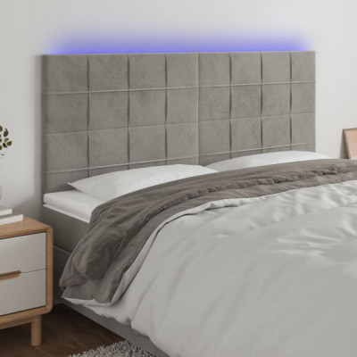 vidaXL Tăblie de pat cu LED, gri deschis, 200x5x118/128 cm, catifea foto