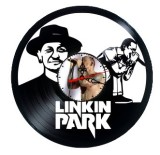 Ceas de perete decorativ realizat din disc de vinil, Model Linkin Park Chester Bennington Dublu Portret Rock Metal, Negru, 30 cm