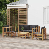 VidaXL Set mobilier de grădină cu perne gri &icirc;nchis, 5 piese, bambus