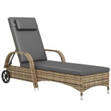 Outsunny Șezlong de soare cu saltea spătar reglabil multipoziții cotiere roți 200 x 73 x 30-103 cm galben | Aosom Romania