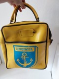 Geanta veche, suvenir din CONSTANTA, vinil galben, anii 70-80, 34x30x14cm, vechi, vintage, colectie