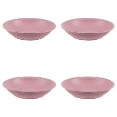 Set farfurii 4 piese, farfurii adanci, din plastic, culoare Powder Pink, diametru 18 cm