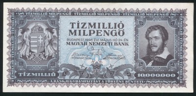 q467 UNGARIA 10 milioane MIL Pengo 1946 t&amp;iacute;zmilli&amp;oacute; Mil Pengő SUPERINFLATIE NECIRCULATA UNC foto