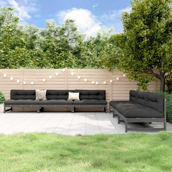 vidaXL Set mobilier relexare de grădină, 6 piese, gri, lemn masiv pin 3186608