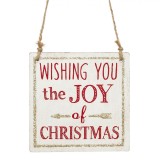 Ornament Brad Crăciun, Model Tăbliță din Lemn, Mesaj &quot;Wishing You the Joy of Christmas&quot;, 10x10cm, Oem