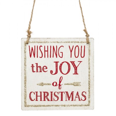 Ornament Brad Crăciun, Model Tăbliță din Lemn, Mesaj &amp;quot;Wishing You the Joy of Christmas&amp;quot;, 10x10cm foto