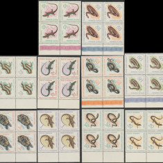1965 Romania - Reptile, blocuri de 4 timbre cu margini de coala, LP 601 MNH