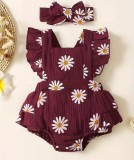Salopeta din muselina, visinie, cu margarete (Marime Disponibila: 6-9 luni