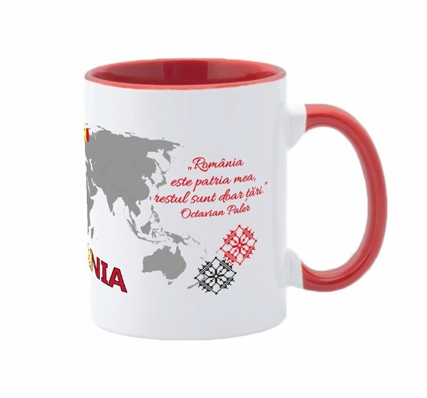 Cana maner rosu personalizata Romania, Model 6, INOVATIX&reg;. 330ml