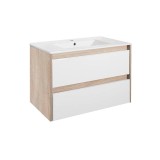 Masca Chiuveta Baie Leziter Porto 80 Sonoma Stejar Alb cu Lavoar 80cm