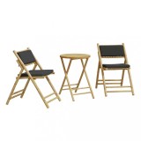 Set de bistro pliabil, 3 piese, cu perne gri inchis, bambus