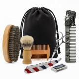 Cumpara ieftin Set ingrijire barba, Kit grooming potrivit pentru orice barbat, contine perie, pieptene, foarfeca, saculet de transport, brici, 6 piese