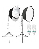 Cumpara ieftin Kit de 2 softboxuri octagonale, 2 trepiezi reglabili 200 cm, 2 becuri 135W