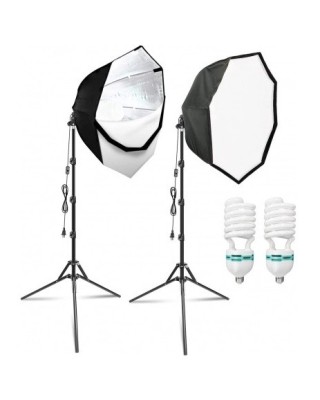 Kit de 2 softboxuri octagonale, 2 trepiezi reglabili 200 cm, 2 becuri 135W foto