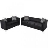 Set canapele 3 locuri și 2 locuri, piele artificială, negru, vidaXL