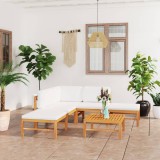 Cumpara ieftin Set mobilier grădină cu perne crem, 6 piese, lemn masiv de tec