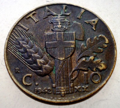 1.638 ITALIA WWII VITTORIO EMANUELE III 10 CENTESIMI 1942 R foto