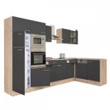 Unitate bucatarie modulara de colt Leziter Yorki 340cm, Stejar Sonoma, Antracit Satinat