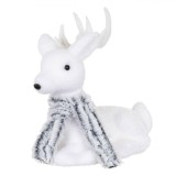 Figurina Decorativă Crăciun, Cerb, Fular Blană Gri, Spumă, 21cm, Alb, Oem