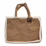 Geanta dama Teddy bej, interior teddy, manere textile, dimensiune mare