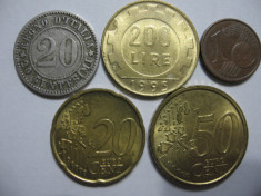 Italia (1) - 20 Centesimi 1894, 200 Lire 1995, 1, 20, 50 Euro Cent 2002 foto
