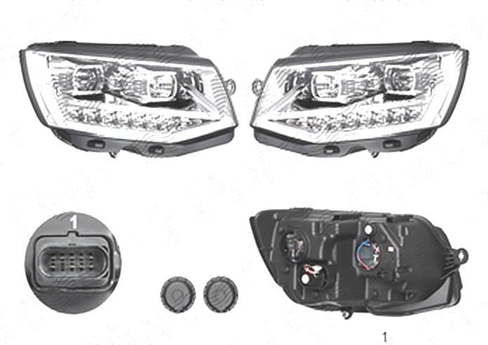 Set faruri tuning VW Transporter/Multivan (T6), 04.2015-, stanga+Dreapta, cu LED indicator; cu LED daytime running light; cu LED-uri pozitie; H1+H11+