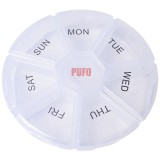 Cutie rotunda pentru organizare medicamente, vitamine sau suplimente pentru o saptamana,Pufo Pill, 9 cm, transparent