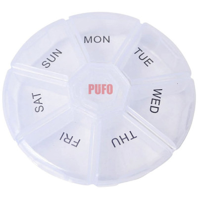 Cutie rotunda pentru organizare medicamente, vitamine sau suplimente pentru o saptamana,Pufo Pill, 9 cm, transparent foto