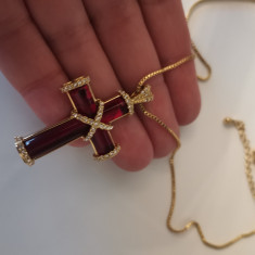 Colier cruce -lantisor+pandantiv cruciulita-inox placat cu aur 18k