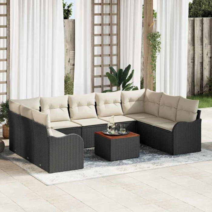 vidaXL Set de canapele pentru grădină 10 pcs Negru Rattan poli