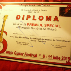 Diploma Premiul Special - Fundatia Romana de Chitara- Festival Internat.2015