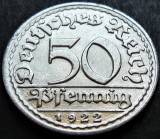 Moneda istorica 50 PFENNIG - IMPERIUL GERMAN, anul 1922 * cod 2010 - litera D - UNC