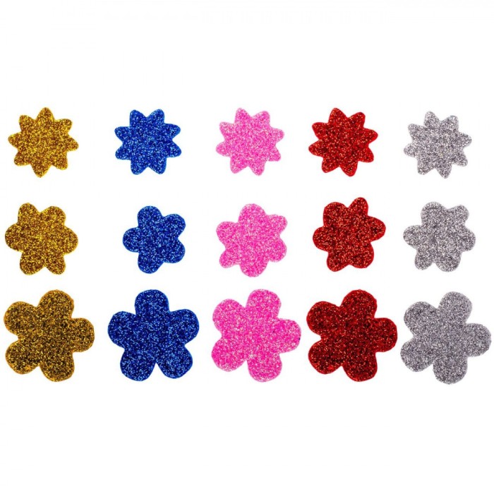 Set Autocolante Spumă, Flori, Multicolor, Glitter, 40 Bucăți