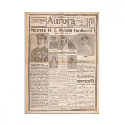 Publicația &amp;bdquo;Aurora&amp;rdquo;, 22 iulie 1927- decesul regelui Ferdinand I foto
