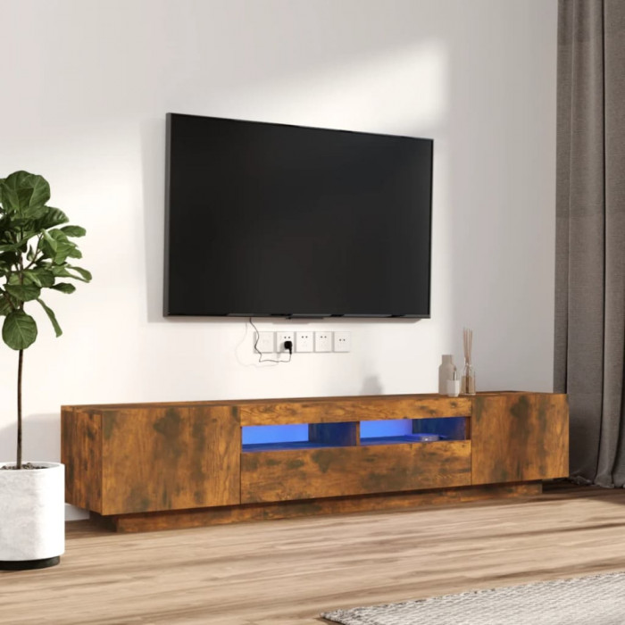 vidaXL Set dulapuri TV cu LED, 2 piese, stejar fumuriu, lemn prelucrat 3120170
