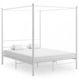 Cadru de pat cu baldachin, alb, 160x200 cm, metal, Cires, Pat de mijloc, Dublu, vidaXL