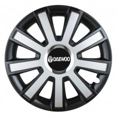 Set 4 capace roti Silver/black cu inel cromat pentru gama auto Daewoo, R14
