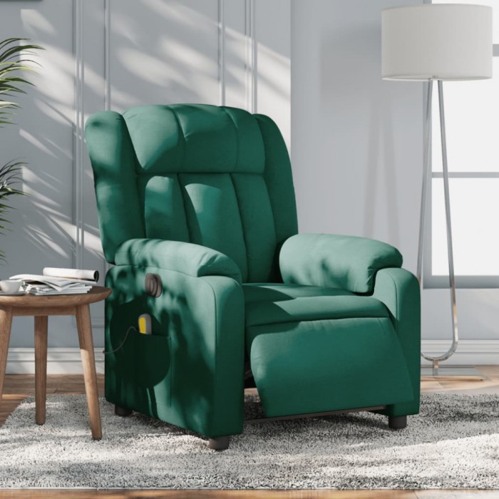vidaXL Fotoliu electric de masaj rabatabil, verde &icirc;nchis, textil