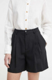 Drykorn pantaloni scurti din in COURT culoarea negru, neted, high waist, 126065 80715