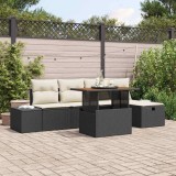 Set de canapea pentru grădină din 6 piese cu pernuțe negre din rattan poly.