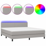 Cumpara ieftin Pat cu arcuri, saltea si LED, gri deschis, 180x200 cm, textil